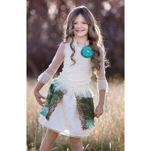 sz 4 NEW NWT Super Cute Puurfect by Haute Bbay 2pc Skirt Outfit Ivory Turquoise